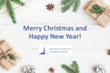 Card with christmas design, text: Merry Christmas and Happy New Year! And ISDP's logo