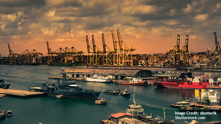 Picture of a port in Sri Lanka by sunset