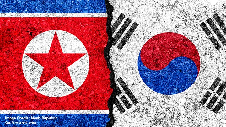 Picture of the flags of North and South Korea